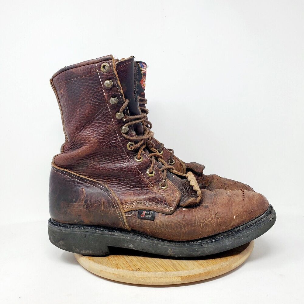 Justin Boots Mens 9 D Brown Leather Conductor Briar‎ 8 Comfort Packer Work Shoes